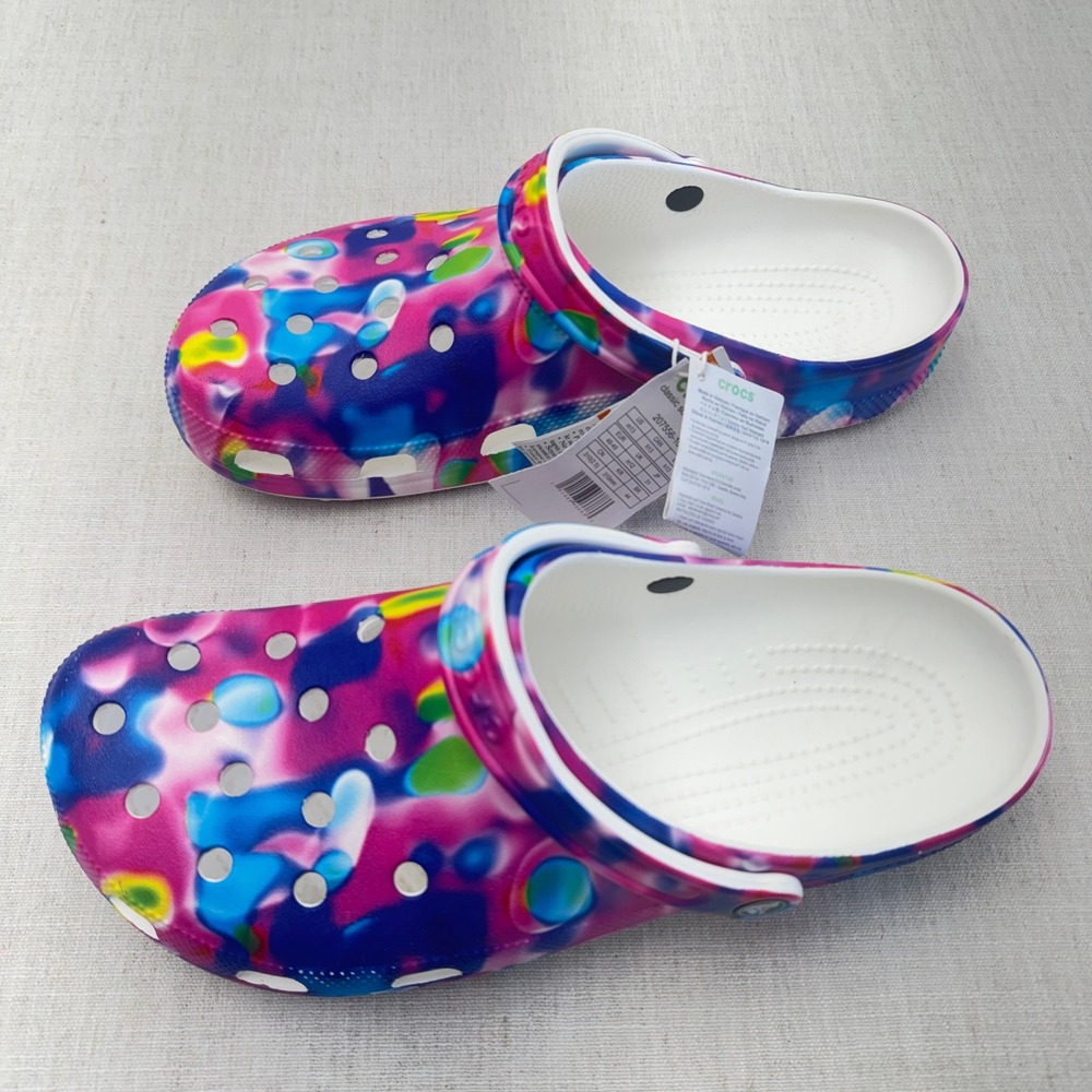 Crocs Classic Solarized Clogs Mens Size 13 Multi Color Tie Dye White NWT